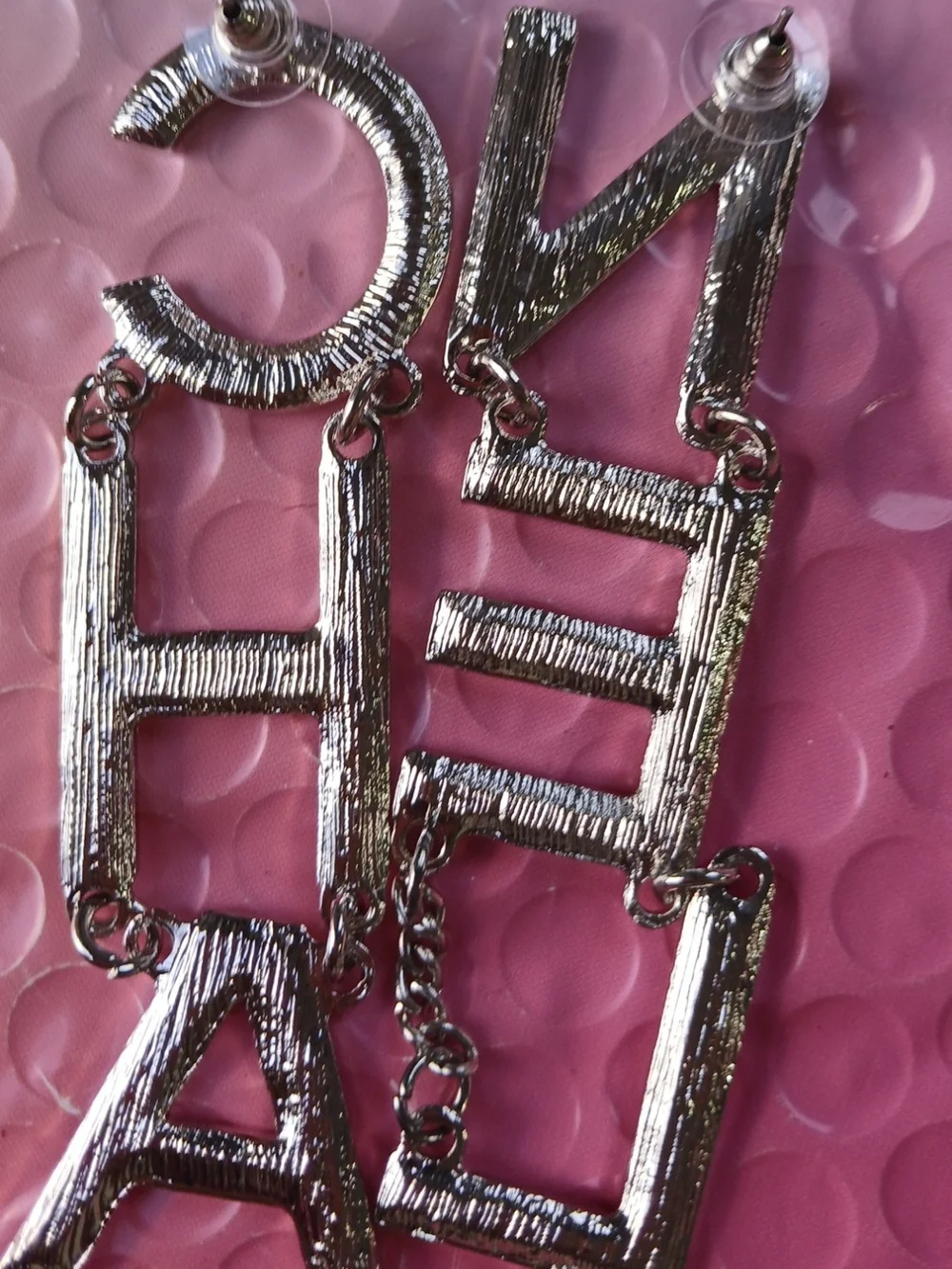 Crystal Letter Dangle Earrings - Silver Tone